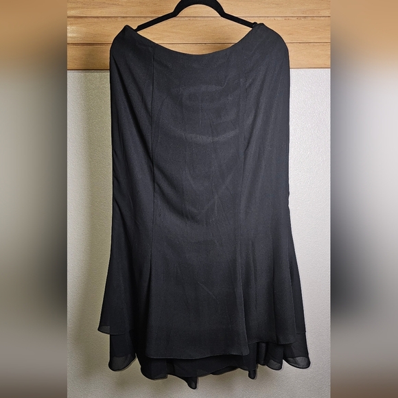 Double Ruffle Layered Black Skirt by Adrianna Papell, Midi, Fit & Flare Size 14 - Picture 3 of 11